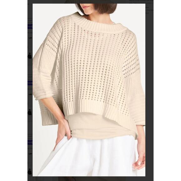 Planet By Lauren G Pima Cotton Crop Fisherman Crewneck Sweater - Picture 1 of 6